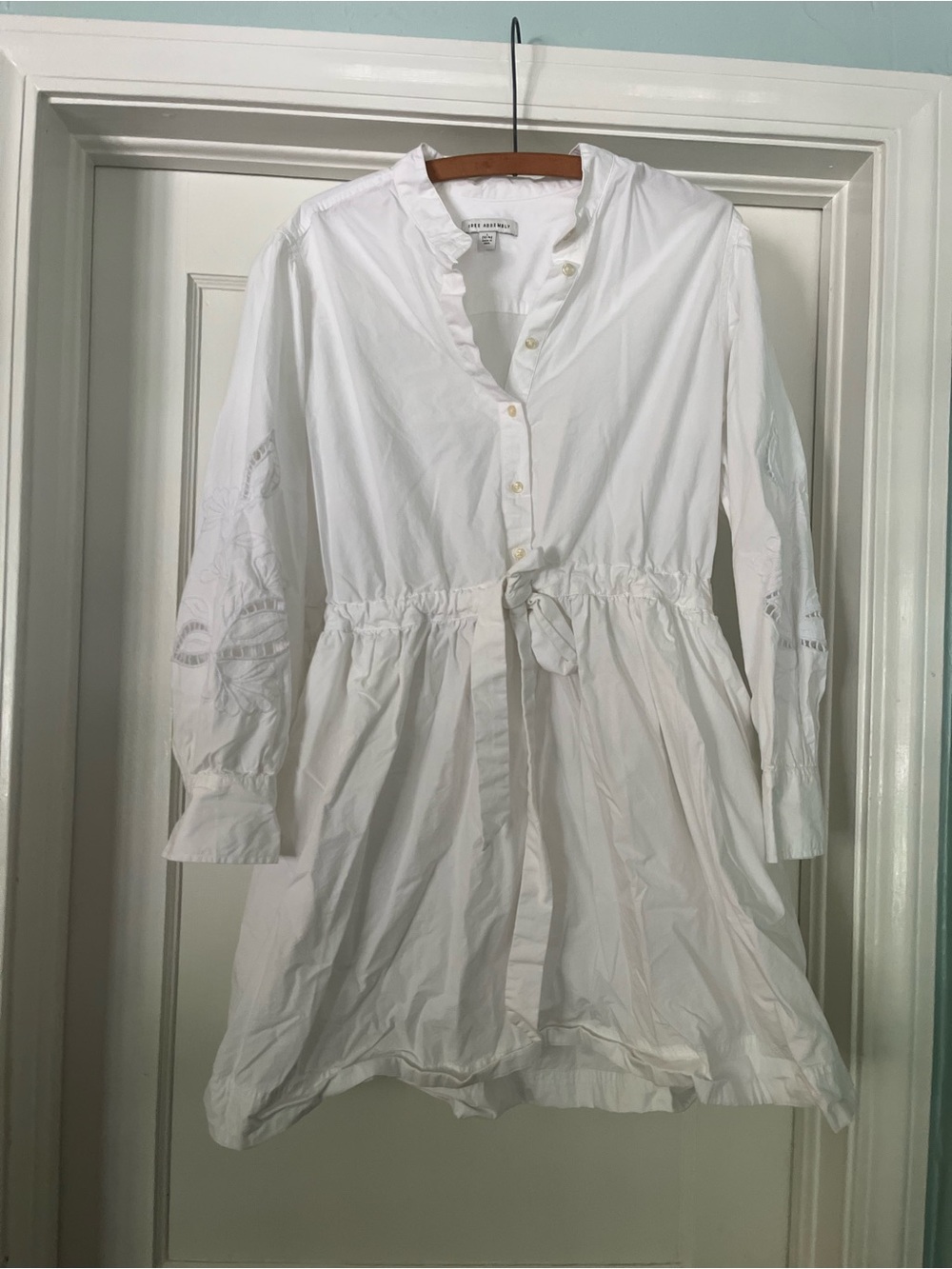 White Tie-Waist Long Sleeve Shirt Dress by Zara